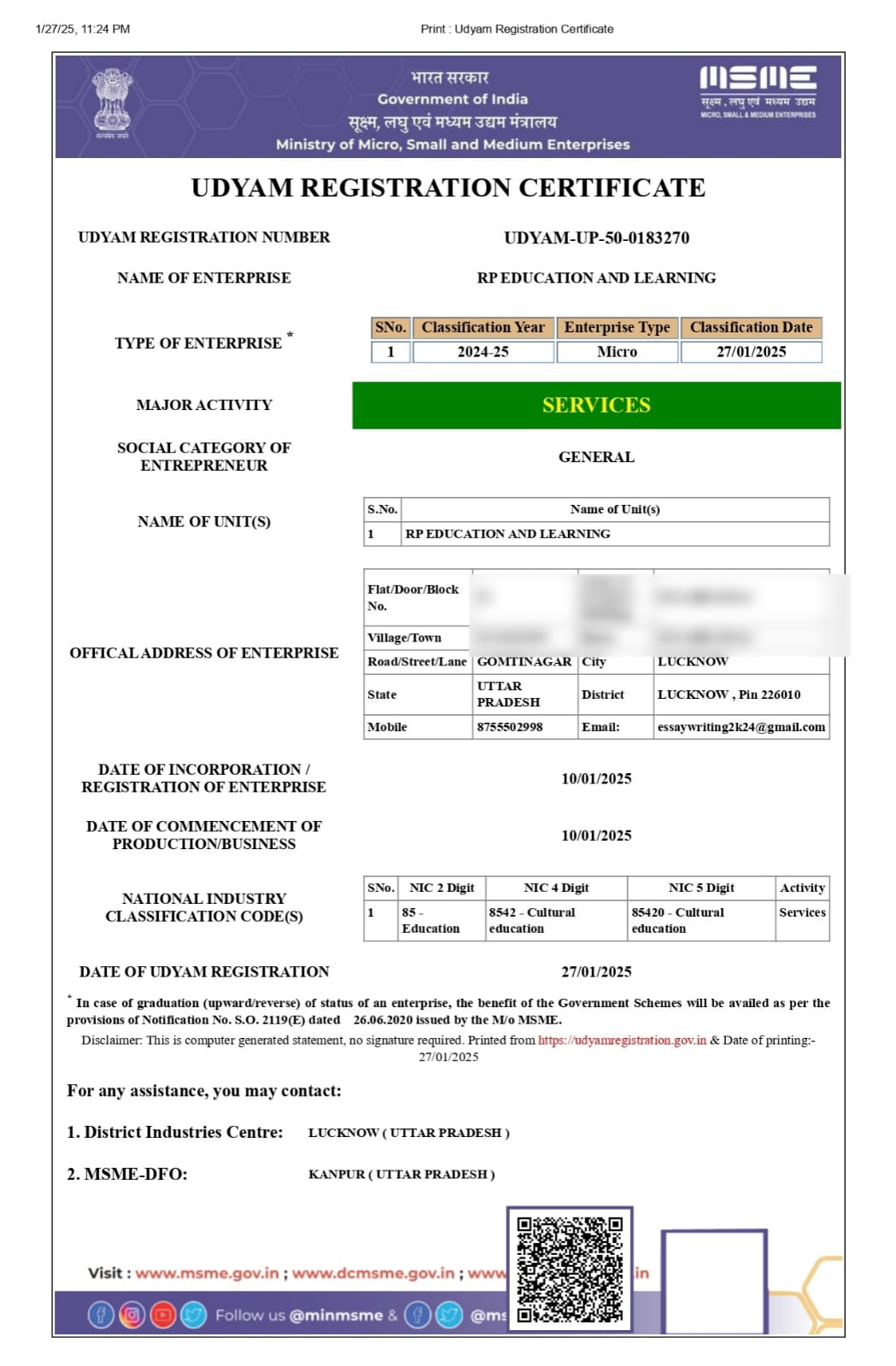 Udyam Registration Certificate
